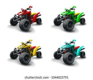 Four quad bikes in different colours.