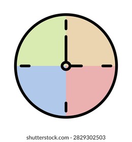 Four quadrant color clock line icon, time matrix priority Eisenhower matrix chart outline vector illustration