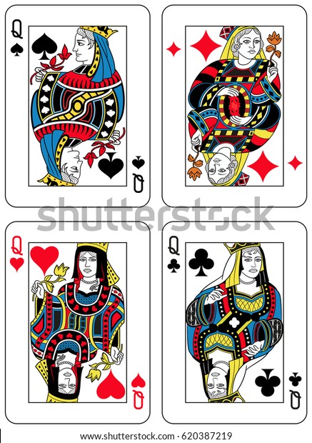 Four Queens Figures Inspired By Playing Stock Vector (Royalty Free ...