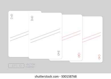 Four queens, Playing Cards, Minimal flat icon design, Vector illustration