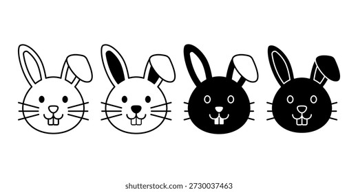 Cuatro caras de conejo en blanco y negro