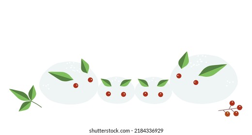 Four rabbits made from snow, nanten berries and leaves
