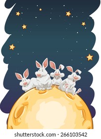 Four rabbits sitting on a moon 