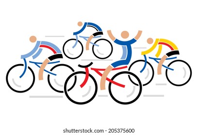 Four racing cyclists Four graphic styled racing cyclists.  Vector illustration.   