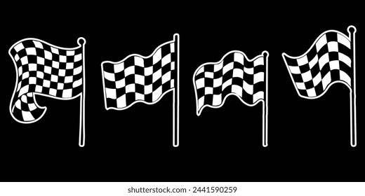 Cuatro opciones de bandera de carreras. Vector bandera de carreras, a cuadros y en blanco y negro.