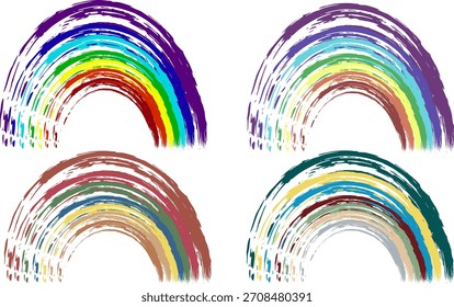 Four rainbows of different shades, made with brush strokes