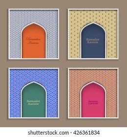 Four Ramadan Kareem greeting card templates. Vector set