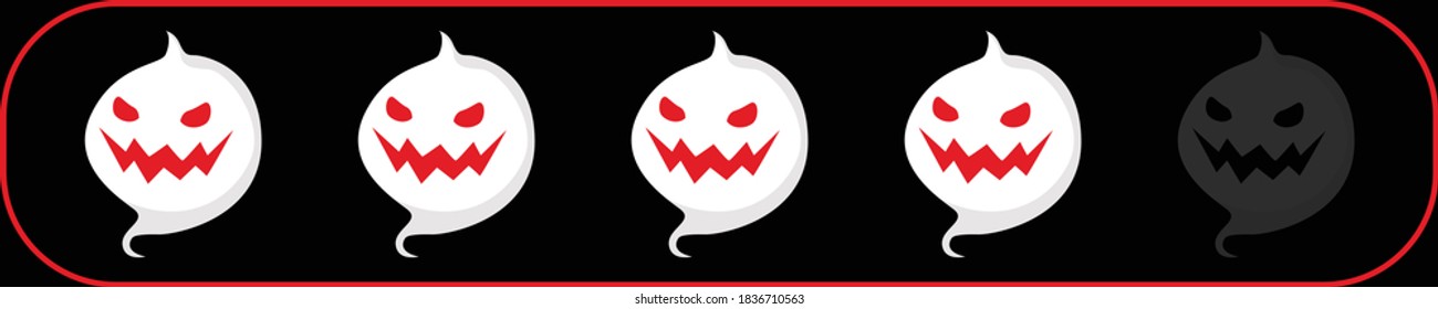 Four rate ghosts icon for review scary or creepy story contents on internet, website or mobile application. Online feedback 5 vote scale Halloween spirits symbol rating or ranking concept. Vector