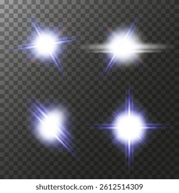 Four realistic light effects. Colors: white, blue, red. Ideal for creating light effects, glitter, shimmer and adding dynamics to graphic design. EPS10 vector illustration. 