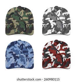 Four realistic military caps on white background. Vector EPS10 illustration. 