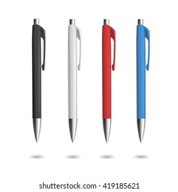 Four realistic pen for identity design. Vector template illustration.