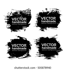 Four rectangular abstract black textured strokes vector objects isolated on a white background