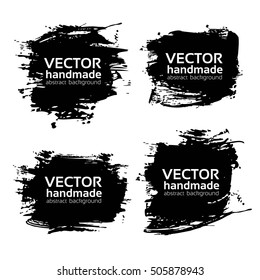 Four rectangular abstract textured black strokes vector objects isolated on a white background