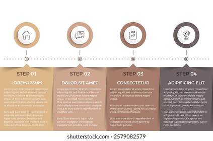 Four rectangular elements for your text and circles for your icons, four steps of a process or workflow, infographic template, vector eps10 illustration