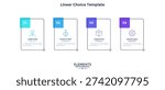 Four rectangular frames placed in horizontal row. Visualization of 4-stepped business process. Simple infographic design template. Flat vector illustration for presentation, report.