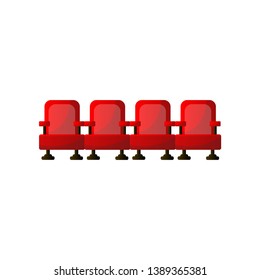 Four red armchair line in city cinema or cultural club