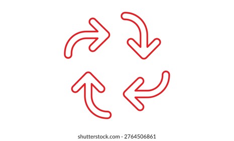 Four red arrows form a continuous circular loop, representing processes, cycles, or repetition. Ideal for business, technology, and education concepts.