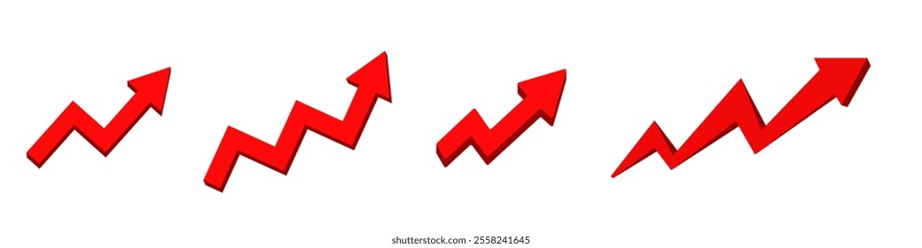 Four red arrows point upward, indicating a steady rise. perfect for growth concepts.