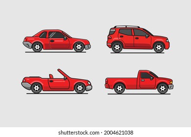 cuatro modelos de coche rojo
