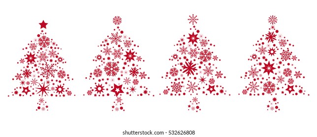  four red christmas trees decorated with stars