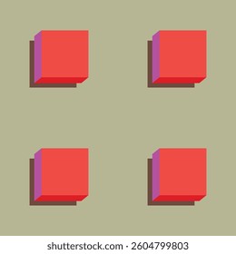 Four red cubes in a row, with a three-dimensional effect that adds depth and dimension to the image.