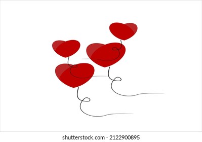 cuatro globos de corazón rojo, simple vector.