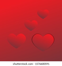 Four red hearts in the red background