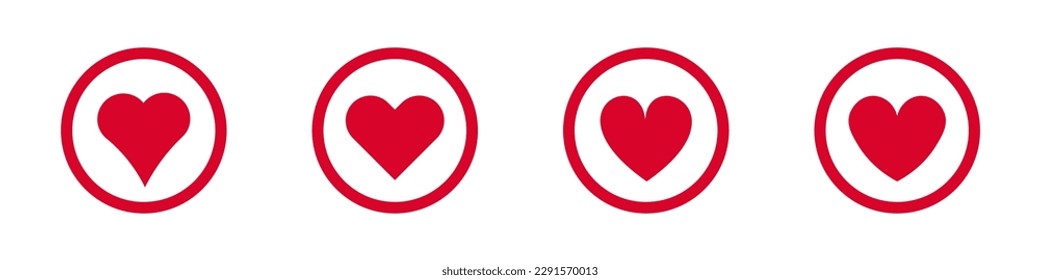 Four red hearts for design in circle. Different hearts. Love vector illustration.