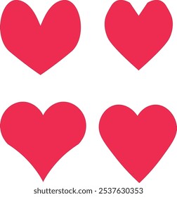 four red hearts of different shapes