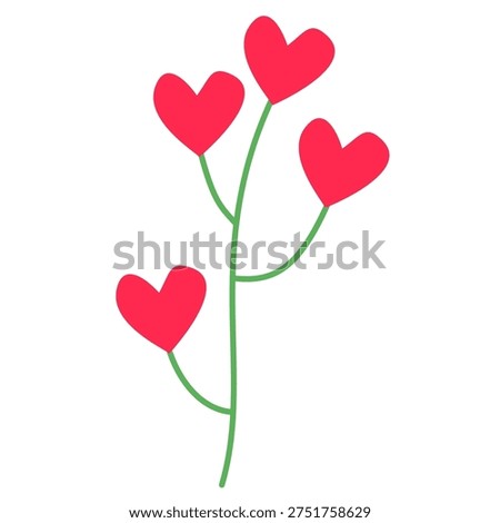 Four red hearts on green stem symbolizing love and affection