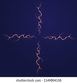 Four red lightnings with many shining dots isolated on dark blue background
