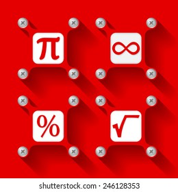 Four red  objects with screws and icons