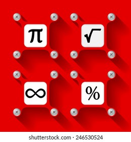 Four red  objects with screws and icons