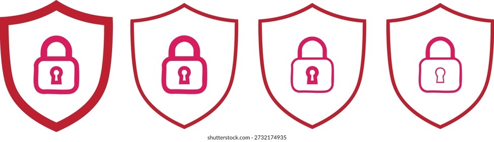 Four red and pink shield with padlocks symbolizing security and protection