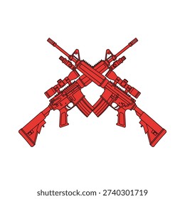 Four red rifles crossed over each other
