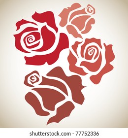 Four Red Roses - Sketch Illustration