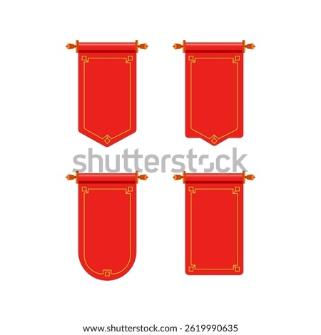 Four red royal scrolls hanging with golden decorations