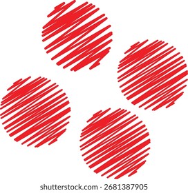 Four Red Scribbled Circles with Diagonal Lines on a White Background