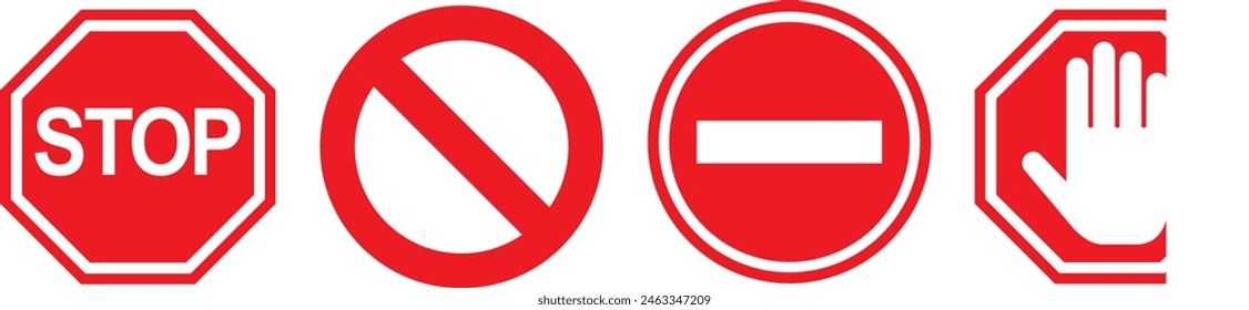 cuatro señales de stop rojas, símbolo de stop Ilustración vectorial.