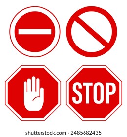 cuatro señales de stop rojas, símbolo de stop Ilustración vectorial.
