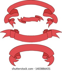 Four red vector flat ribbons banners