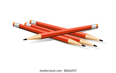 Four Red Vector Pencils