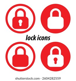 Four red and white padlock icons, perfect for security websites or apps.