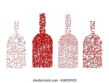 Four red wine bottles. Vector.