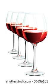 four red wine glasses