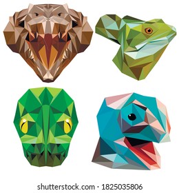 
Four reptiles in low poly. Crocodile, Basilisk, Chameleon and Python