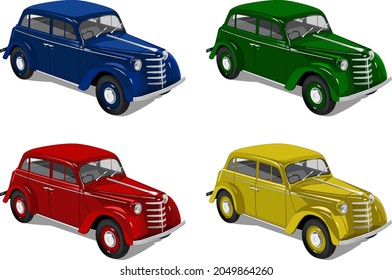 Four retro cars in defferent colors