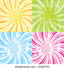 Four retro colored background with twirl