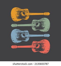 Four retro guitars in four different colors.