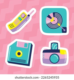 four retro and nostalgic set icons